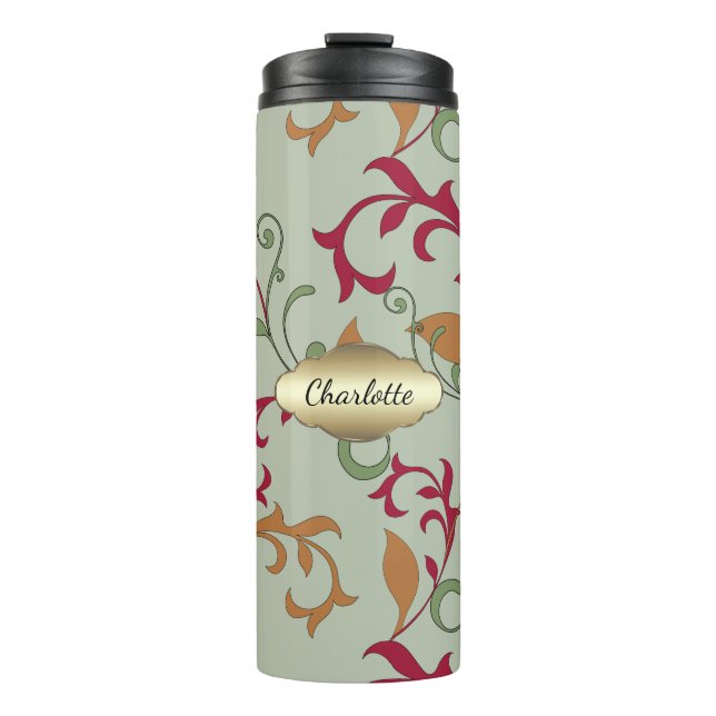 Autumn Leaves and Swirls with Monogram Thermal Tumbler (Front)