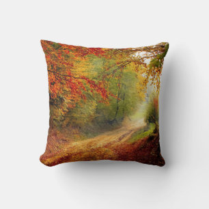 Autumn Leaves and Trees Covering Dirt Road Cushion