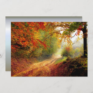 Autumn Leaves and Trees Covering Dirt Road Invitation