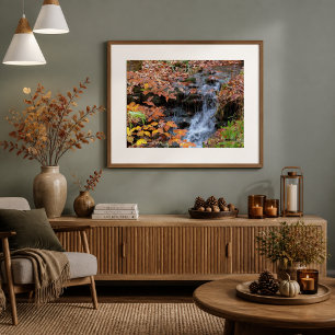 Autumn Leaves and Waterfall Photo Poster