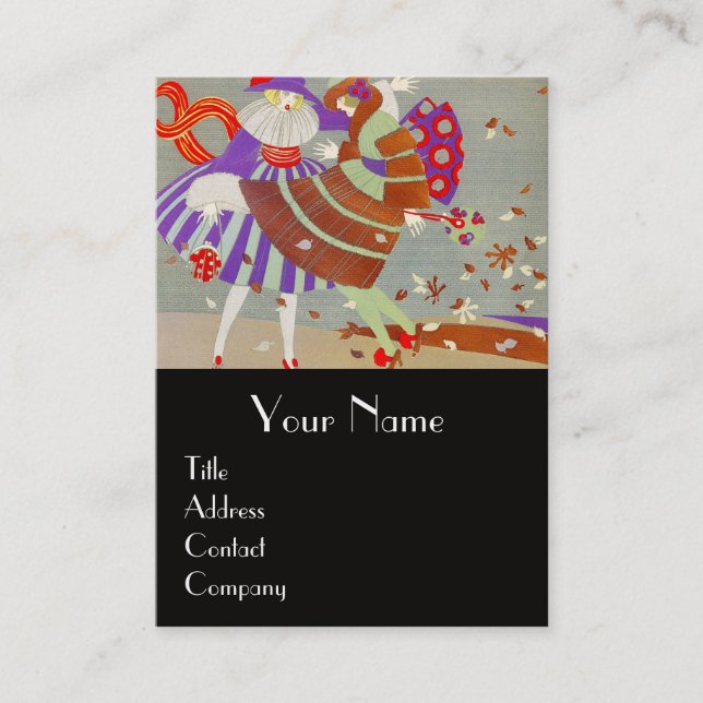 AUTUMN LEAVES AND WIND / FASHION COSTUME DESIGNER BUSINESS CARD (Front)