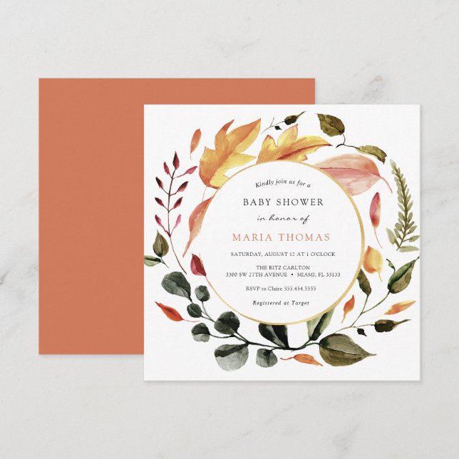 Autumn Leaves Baby Shower Invitation (Front/Back)