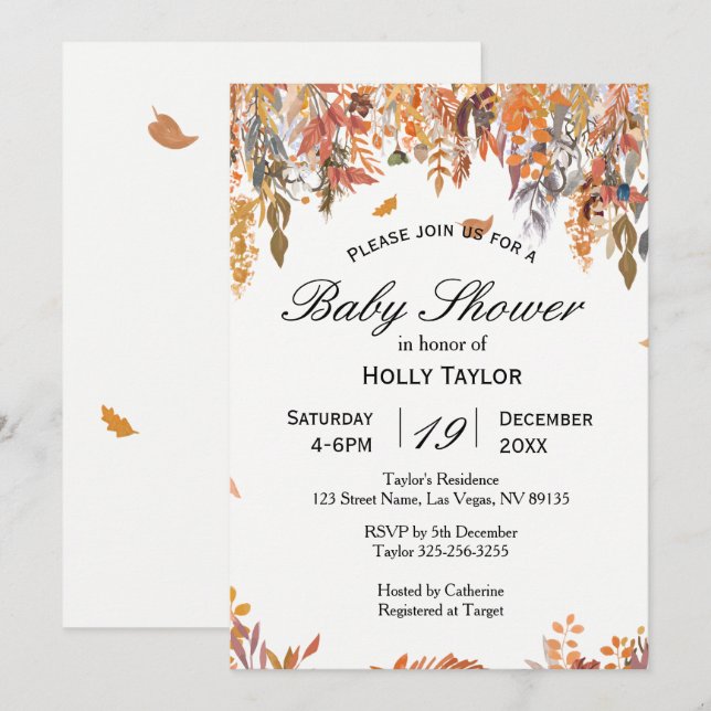 Autumn Leaves Baby Shower Invitation (Front/Back)