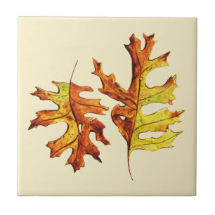 Autumn Leaves Beautiful Nature Watercolor Art Tile