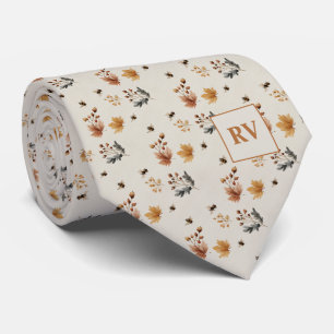 Autumn Leaves & Bees Fall Monogrammed Tie