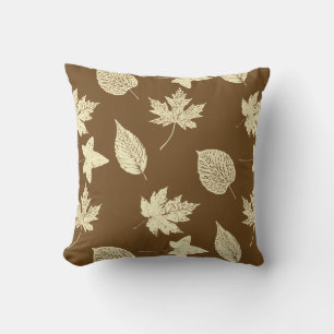 Autumn leaves - beige and chocolate cushion