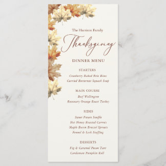 Autumn Leaves Beige Thanksgiving Dinner Menu