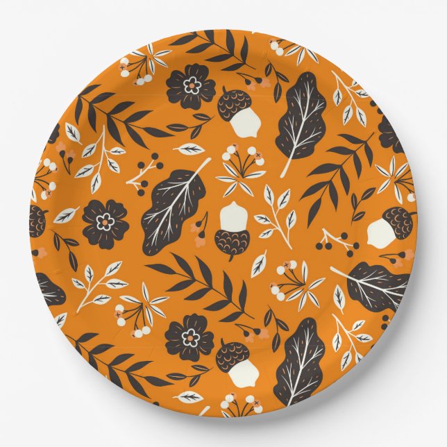 Autumn Leaves, Berries & Acorns Paper Plates (Front)