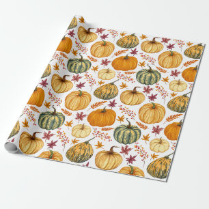 Autumn Leaves, Berries and Pumpkins Wrapping Paper