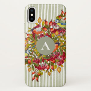 Autumn Leaves Berries Birds Botanical Personalised iPhone X Case