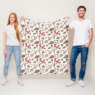 Autumn leaves berries branches fall colour pattern fleece blanket