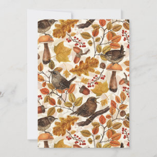 Autumn leaves, berries, mushrooms and wrens