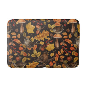 Autumn leaves, berries, mushrooms and wrens bath mat