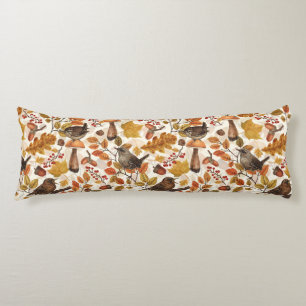Autumn leaves, berries, mushrooms and wrens body cushion
