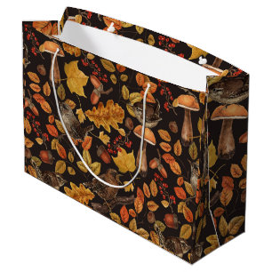 Autumn leaves, berries, mushrooms and wrens large gift bag