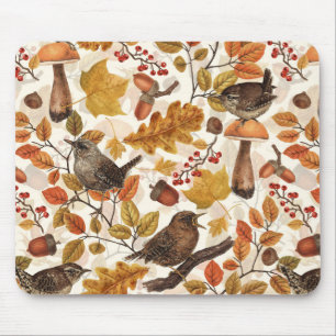 Autumn leaves, berries, mushrooms and wrens mouse mat