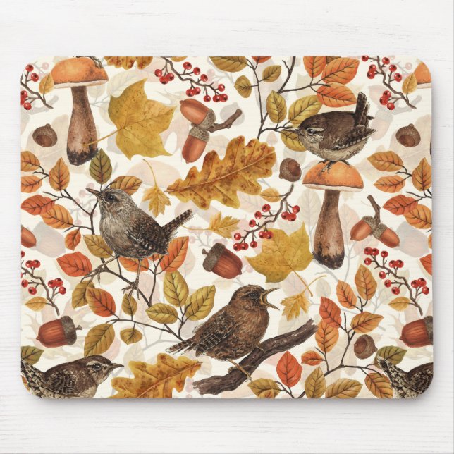 Autumn leaves, berries, mushrooms and wrens mouse mat (Front)