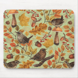 Autumn leaves, berries, mushrooms and wrens mouse mat