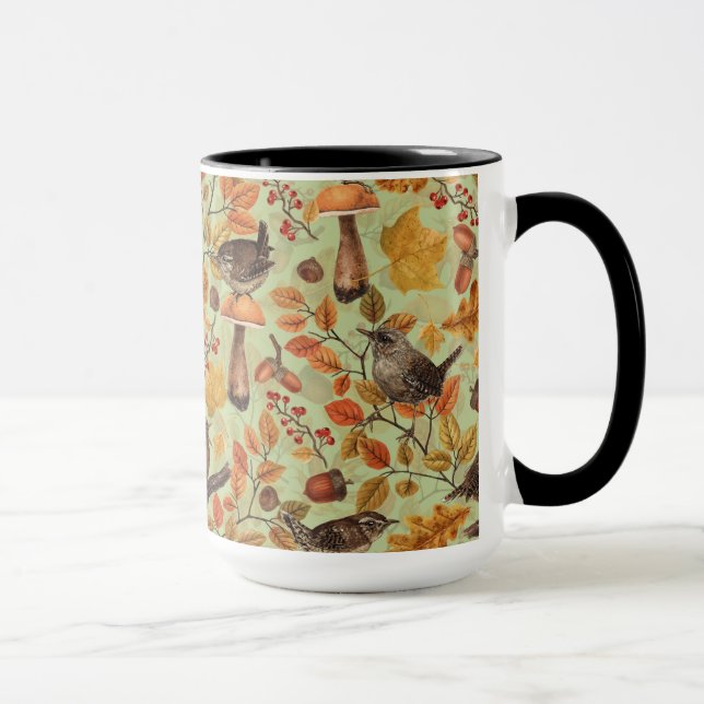Autumn leaves, berries, mushrooms and wrens mug (Right)