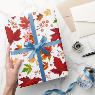 Autumn Leaves & Berries Pattern Thanksgiving Gifts Wrapping Paper