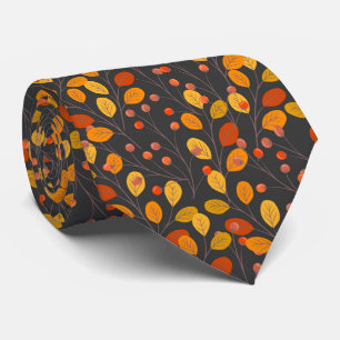 Autumn Leaves & Berries Seamless Pattern Fall Tie