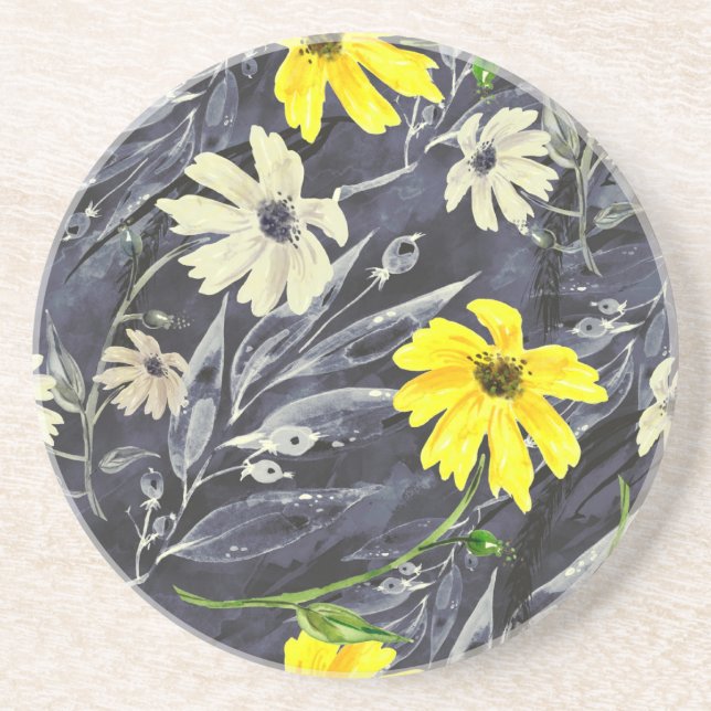 Autumn leaves, berries: watercolor pattern. coaster (Front)