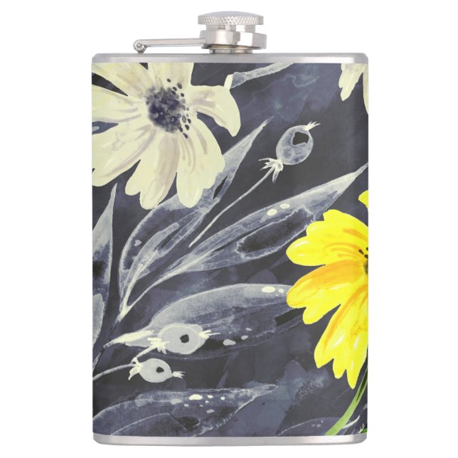 Autumn leaves, berries: watercolor pattern. hip flask (Front)
