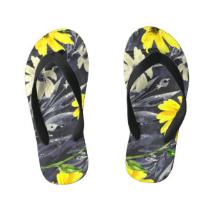 Autumn leaves, berries: watercolor pattern. kid's flip flops