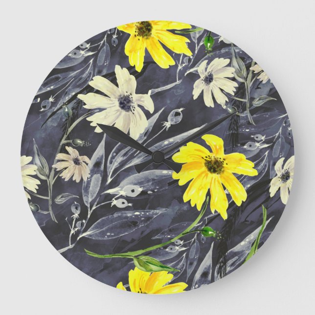 Autumn leaves, berries: watercolor pattern. large clock (Front)