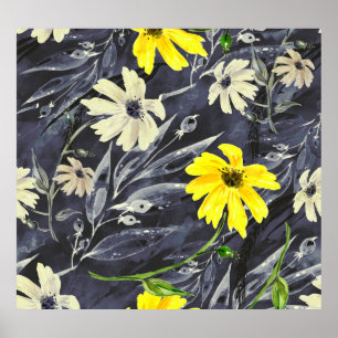 Autumn leaves, berries: watercolor pattern. poster