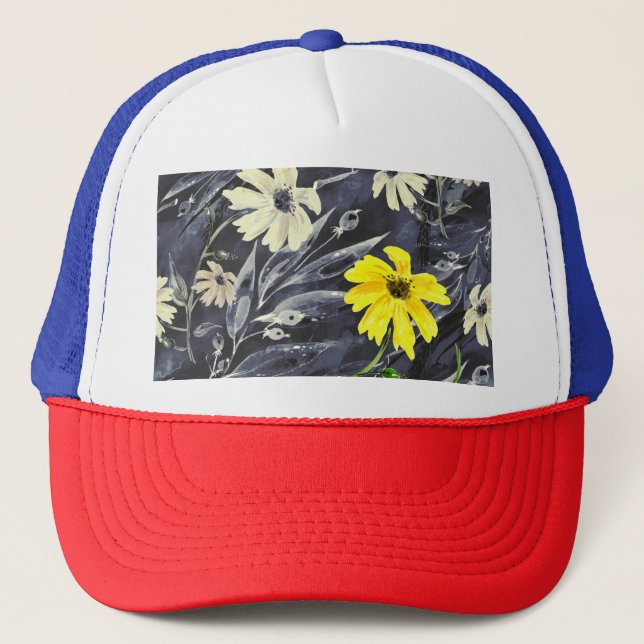 Autumn leaves, berries: watercolor pattern. trucker hat (Front)