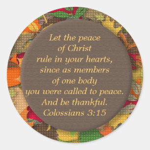 Autumn Leaves Bible Verse-Thankfulness-Sticker Classic Round Sticker