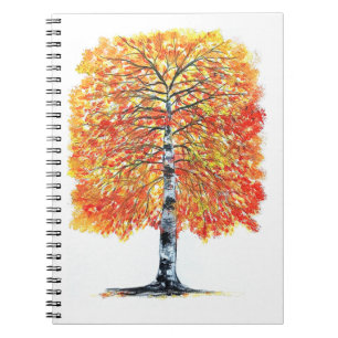 Autumn leaves birch nature watercolor forest notebook