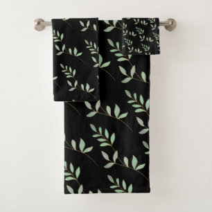 AUTUMN LEAVES BLACK BATHROOM TOWEL SET