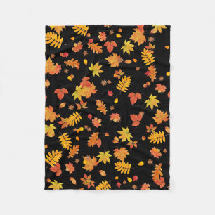 Autumn Leaves (Black) Fleece Throw Blanket