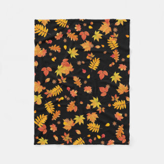 Autumn Leaves (Black) Fleece Throw Blanket
