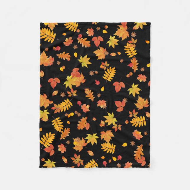 Autumn Leaves (Black) Fleece Throw Blanket (Front)