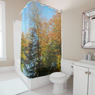 Autumn Leaves & Blue Skies - Personalised Shower Curtain