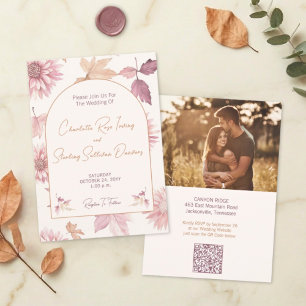 Autumn Leaves Blush Terracotta Photo Wedding Invitation