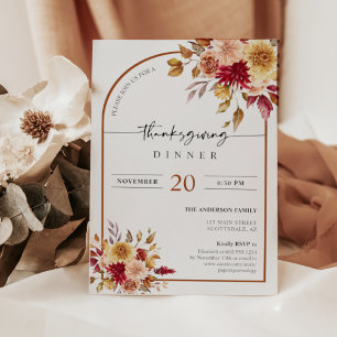 Autumn Leaves Boho Arch Thanksgiving Dinner Party Invitation
