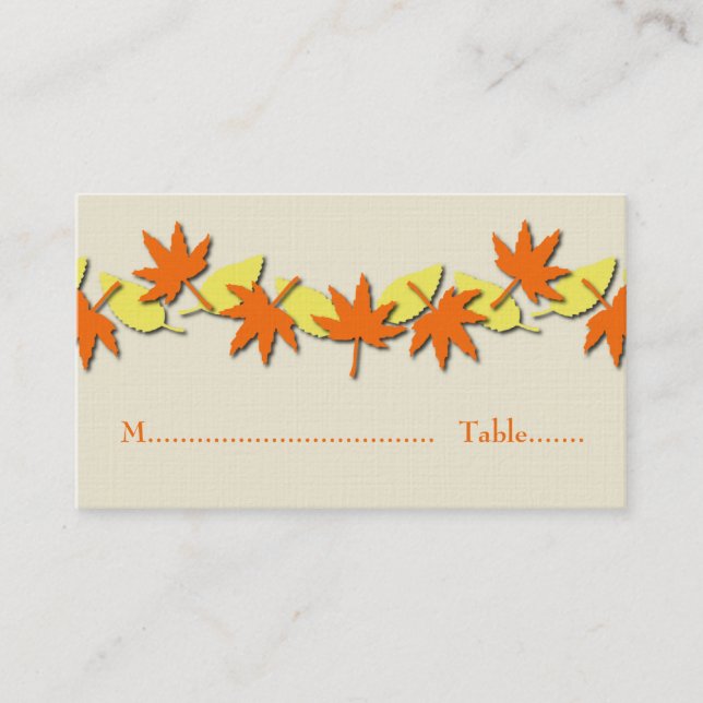 Autumn Leaves Border Place Card, Orange/Yellow Card (Front)