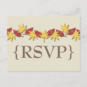 Autumn Leaves Border RSVP Postcard, Yellow/Red Invitation Postcard
