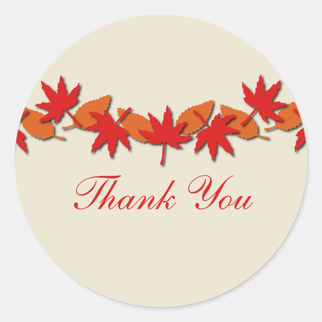 Autumn Leaves Border Stickers, Red/Orange Classic Round Sticker (Front)