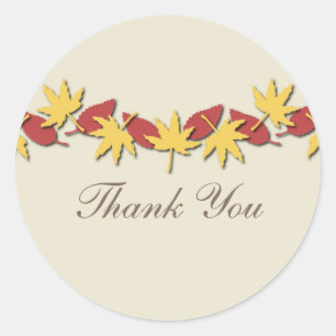 Autumn Leaves Border Stickers, Yellow/Red Classic Round Sticker