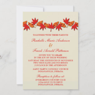 Autumn Leaves Border Wedding Invite, Red/Orange Invitation