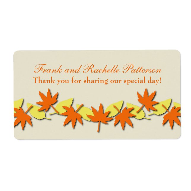 Autumn Leaves Border Wedding Labels, Orange/Yellow (Front)