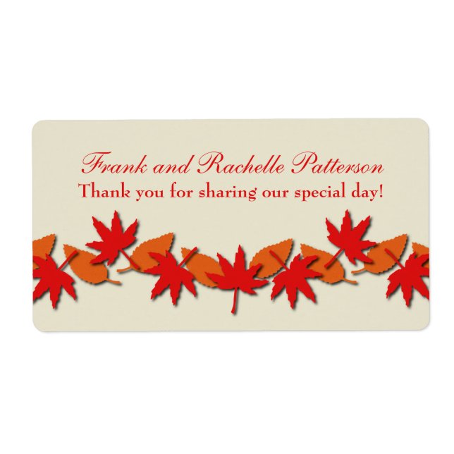 Autumn Leaves Border Wedding Labels, Red/Orange (Front)