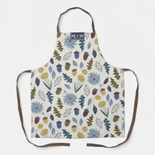 Autumn Leaves Botanical Pattern Monogram Apron