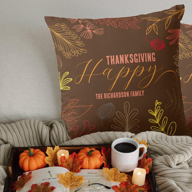 Autumn Leaves Branches and Berries Thanksgiving Cushion (Creator Uploaded)