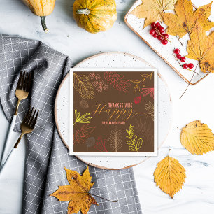 Autumn Leaves Branches and Berries Thanksgiving Napkin